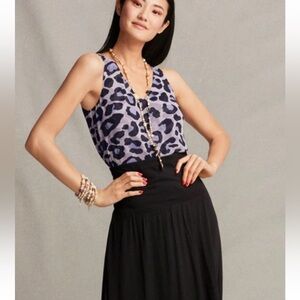 CAbi Black and Gray Animal Print Tank Top with back slit
